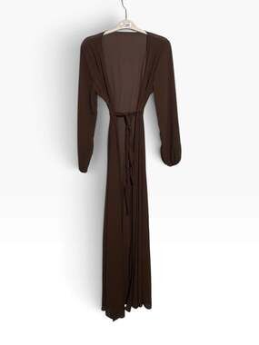 Matte Collection Duster Robe Brown Sheer Long Sleeve Belted Swim Cover Up M⁠